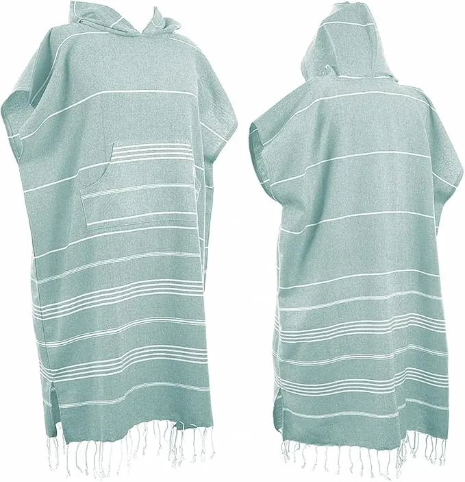 1pcs Large Turkish Cotton Poncho Towel Surf Poncho Changing Towel Robe with Hood and Front Pocket Absorbent Wearable Towel Hooded Beach Towel for Adult Man Women Beach Pool (Green, Large)