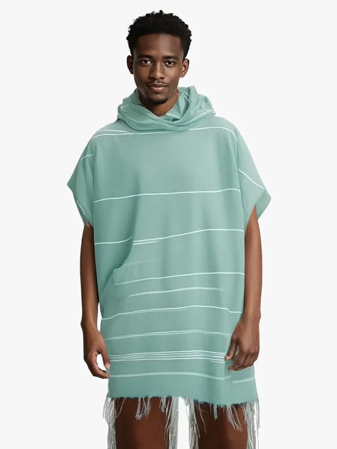 1pcs Large Turkish Cotton Poncho Towel Surf Poncho Changing Towel Robe with Hood and Front Pocket Absorbent Wearable Towel Hooded Beach Towel for Adult Man Women Beach Pool (Green, Large)