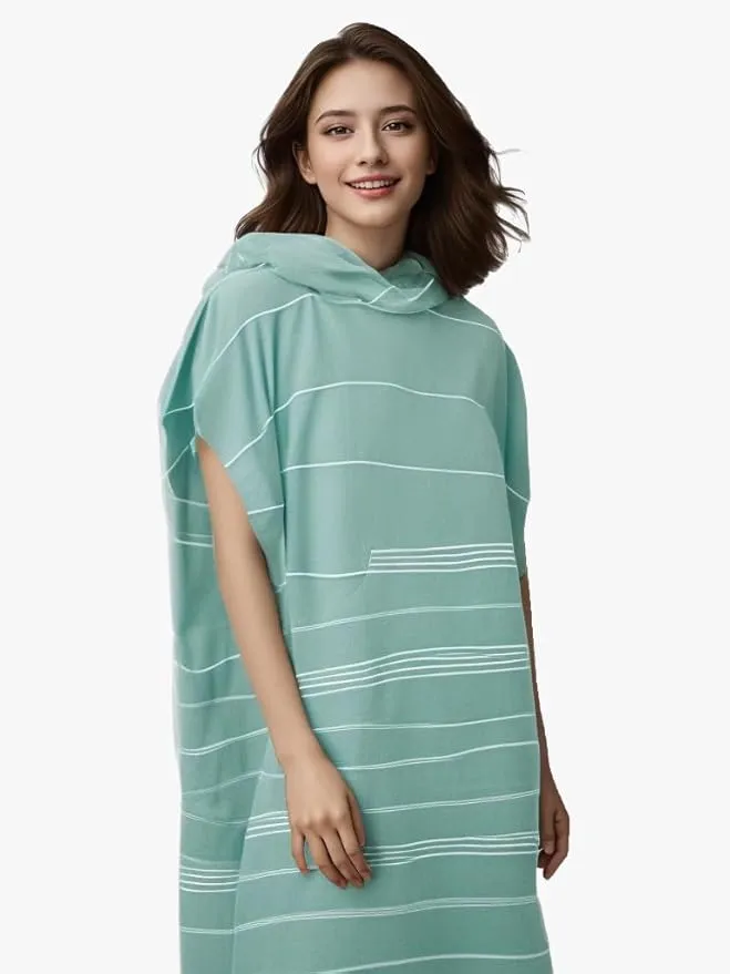 1pcs Large Turkish Cotton Poncho Towel Surf Poncho Changing Towel Robe with Hood and Front Pocket Absorbent Wearable Towel Hooded Beach Towel for Adult Man Women Beach Pool (Green, Large)