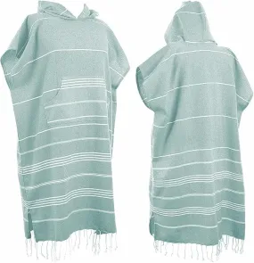 1pcs Large Turkish Cotton Poncho Towel Surf Poncho Changing Towel Robe with Hood and Front Pocket Absorbent Wearable Towel Hooded Beach Towel for Adult Man Women Beach Pool (Green, Large)
