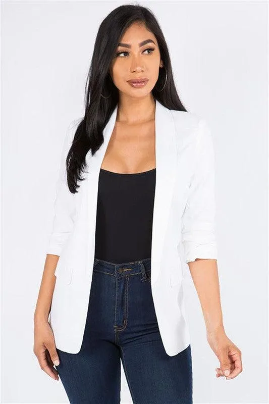 3/4 ruched sleeve blazer