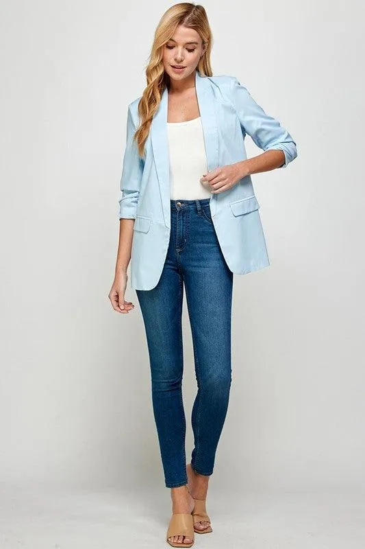 3/4 ruched sleeve blazer