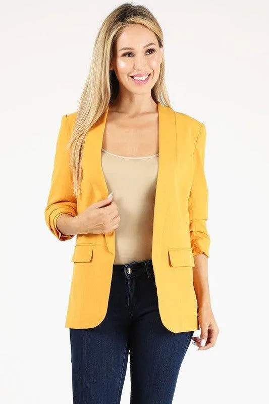 3/4 ruched sleeve blazer