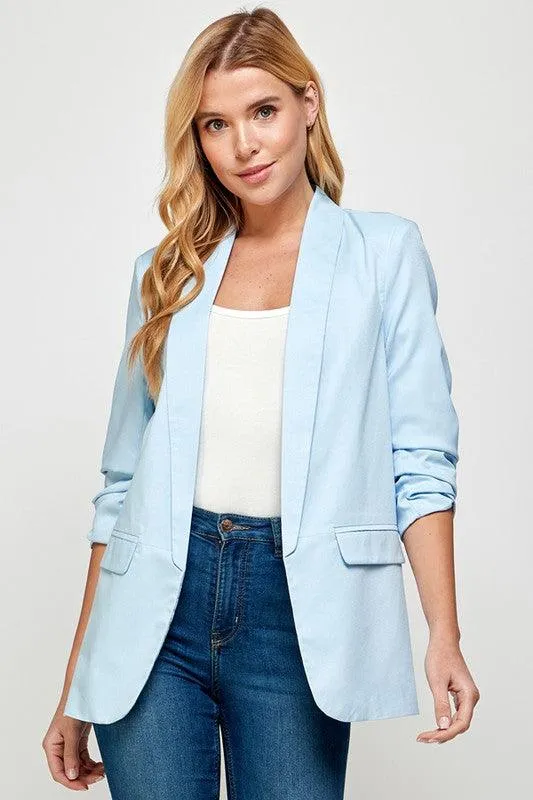 3/4 ruched sleeve blazer