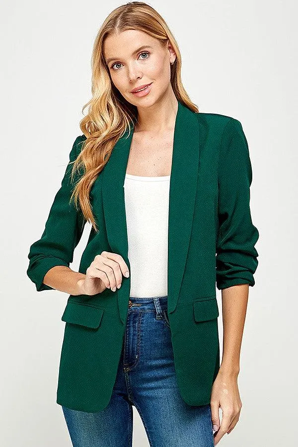 3/4 ruched sleeve blazer