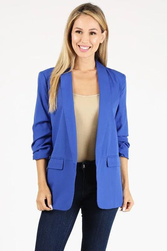 3/4 ruched sleeve blazer