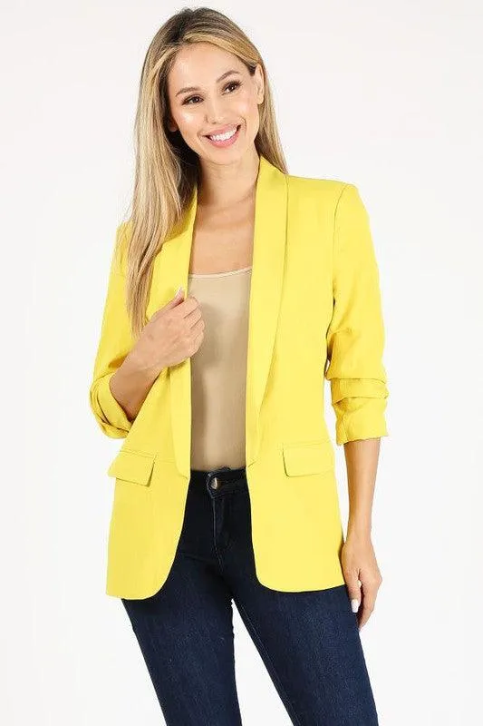 3/4 ruched sleeve blazer