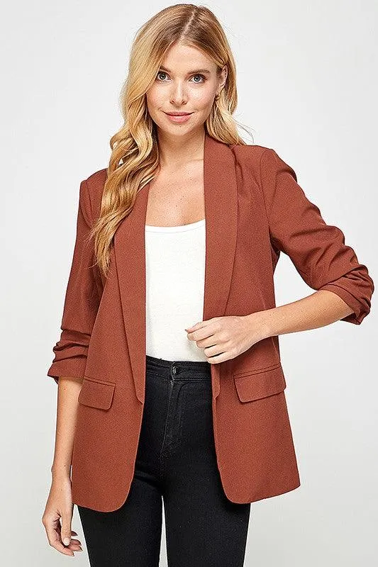 3/4 ruched sleeve blazer