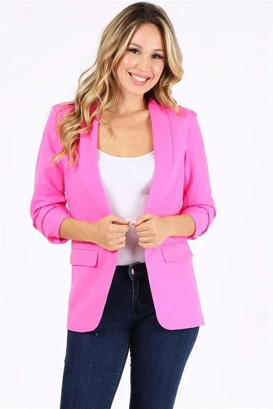 3/4 ruched sleeve blazer