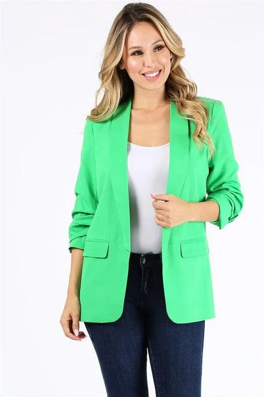 3/4 ruched sleeve blazer