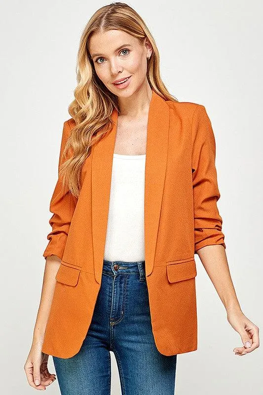 3/4 ruched sleeve blazer