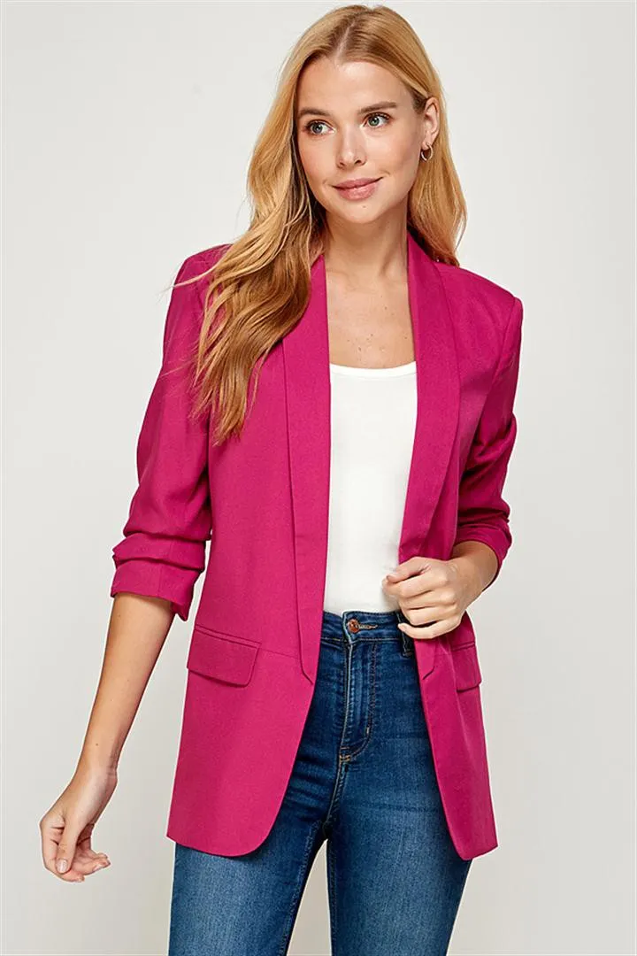 3/4 ruched sleeve blazer