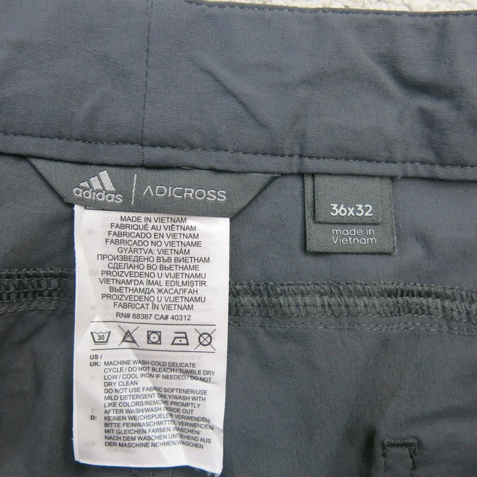 Adidas Pants Mens W36XL32 Gray Chino Straight Leg Flat Front Mid Rise Outdoors