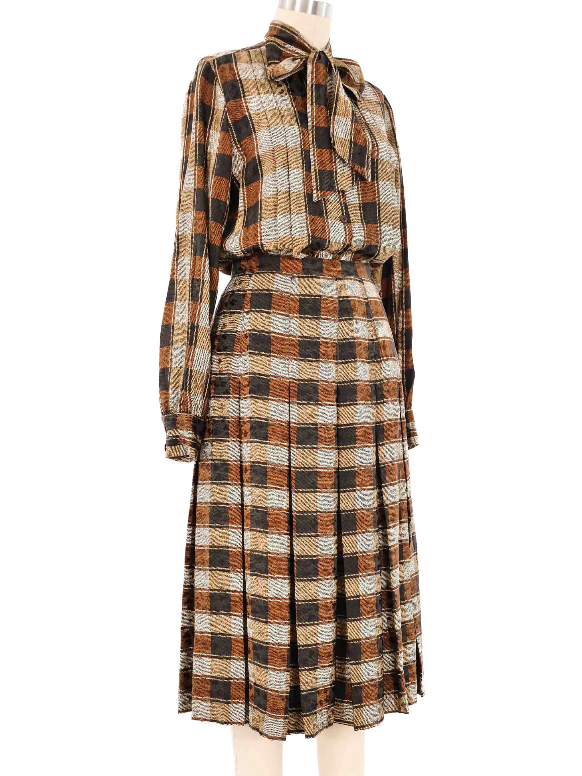 Adolfo Pleated Plaid Skirt Ensemble