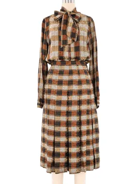 Adolfo Pleated Plaid Skirt Ensemble