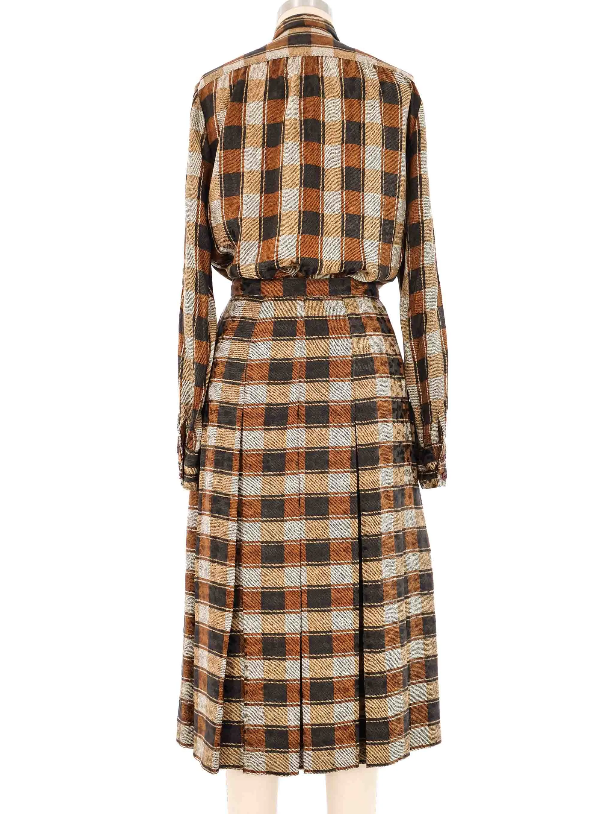 Adolfo Pleated Plaid Skirt Ensemble