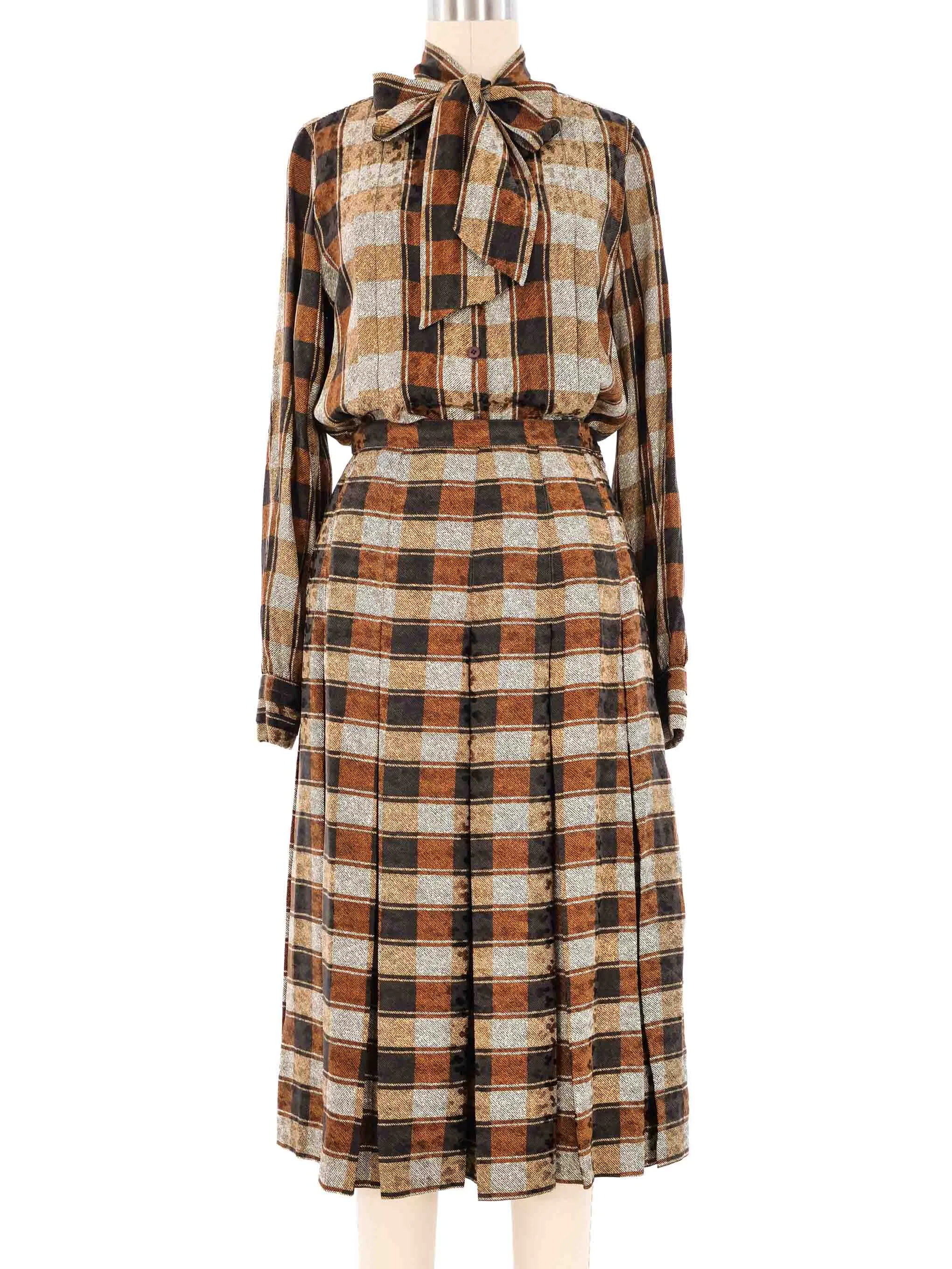 Adolfo Pleated Plaid Skirt Ensemble