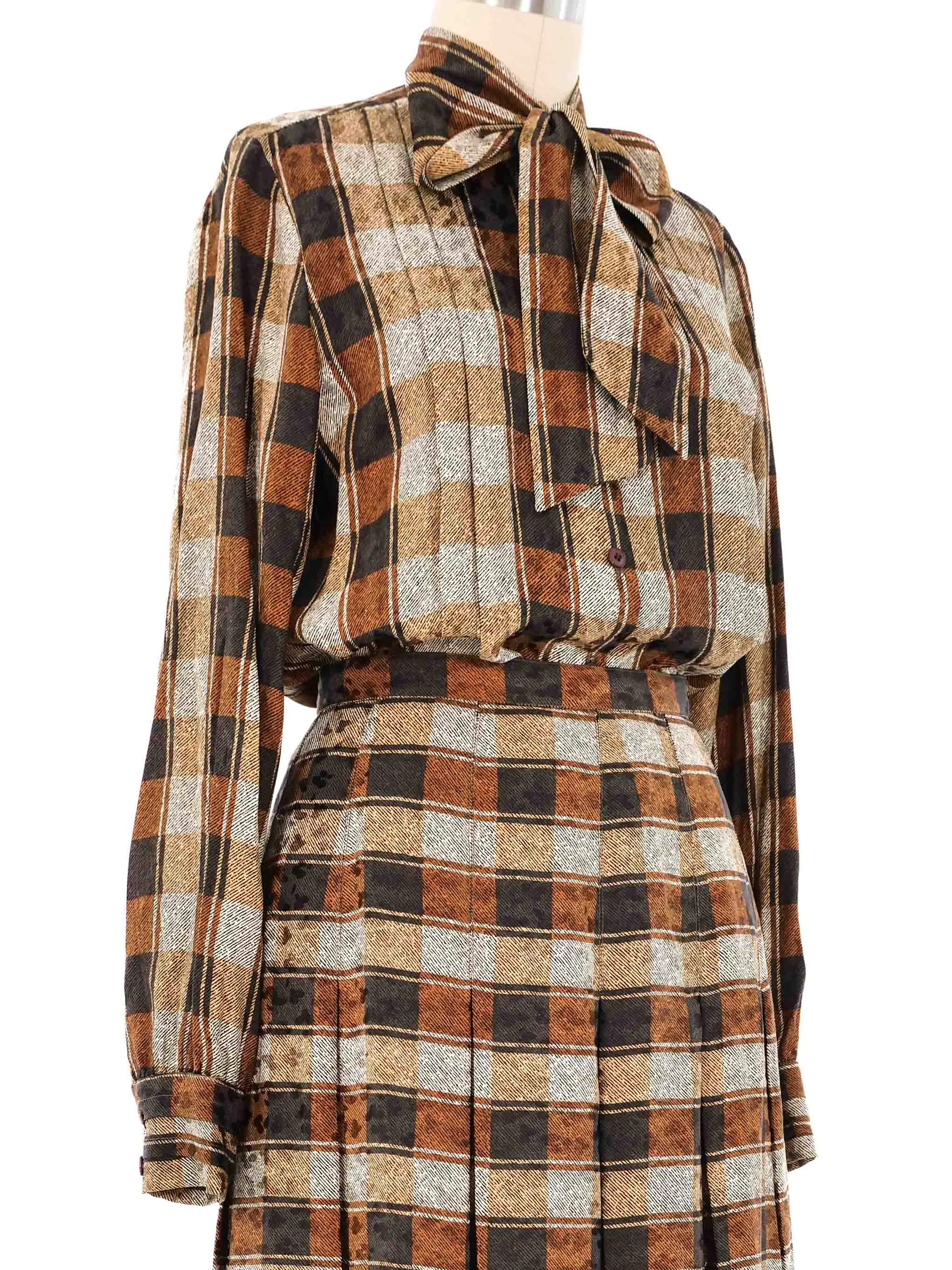 Adolfo Pleated Plaid Skirt Ensemble