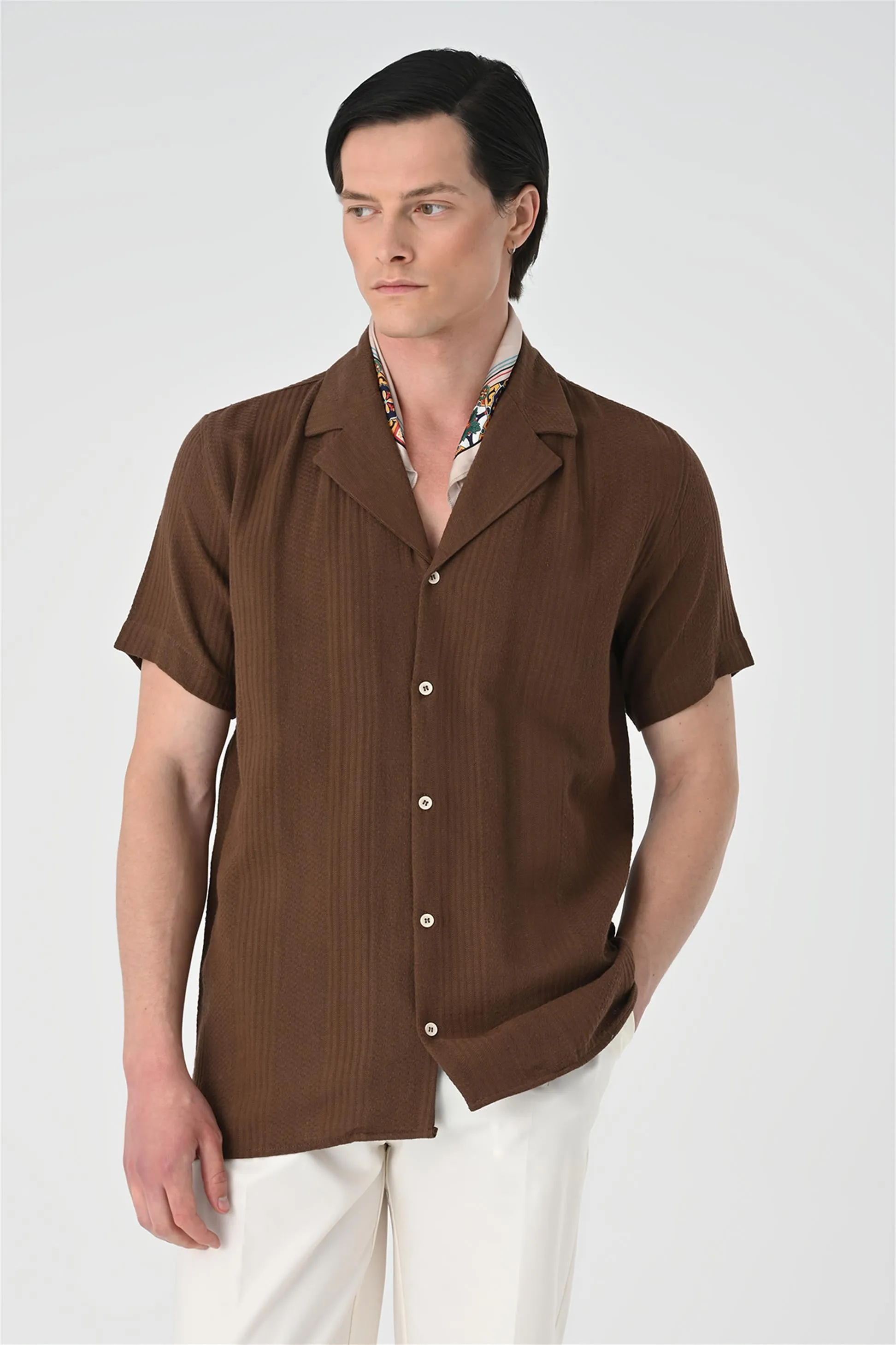 ANT Woven Patterned Short Sleeve Men's Shirt - Temoaya