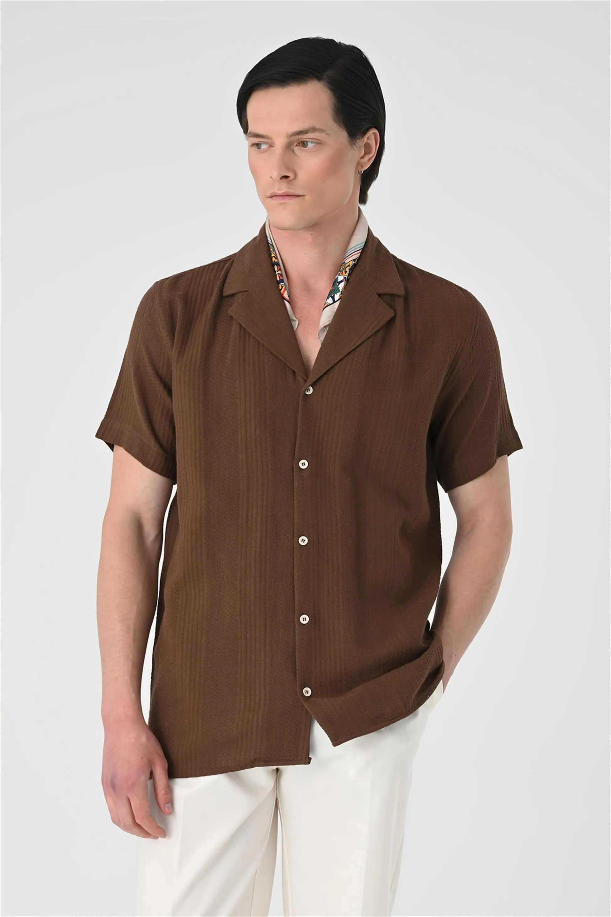 ANT Woven Patterned Short Sleeve Men's Shirt - Temoaya