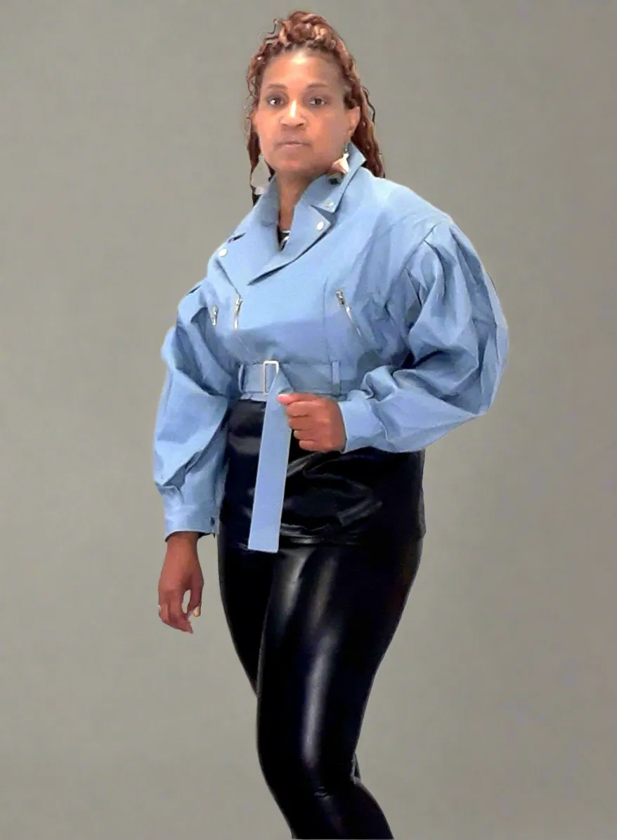 Baby Blue Crop Leather Jacket