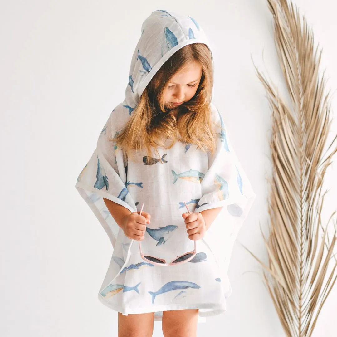 Baby Kids Beach Bath Towel Muslin Hooded Poncho - Whale