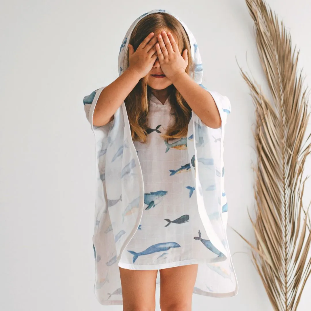 Baby Kids Beach Bath Towel Muslin Hooded Poncho - Whale