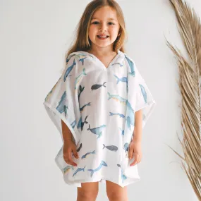 Baby Kids Beach Bath Towel Muslin Hooded Poncho - Whale