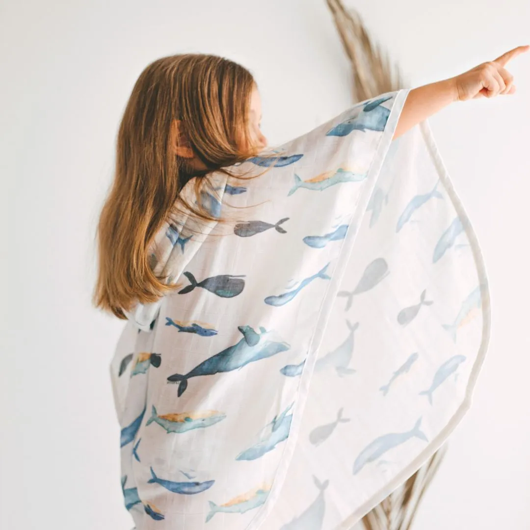 Baby Kids Beach Bath Towel Muslin Hooded Poncho - Whale