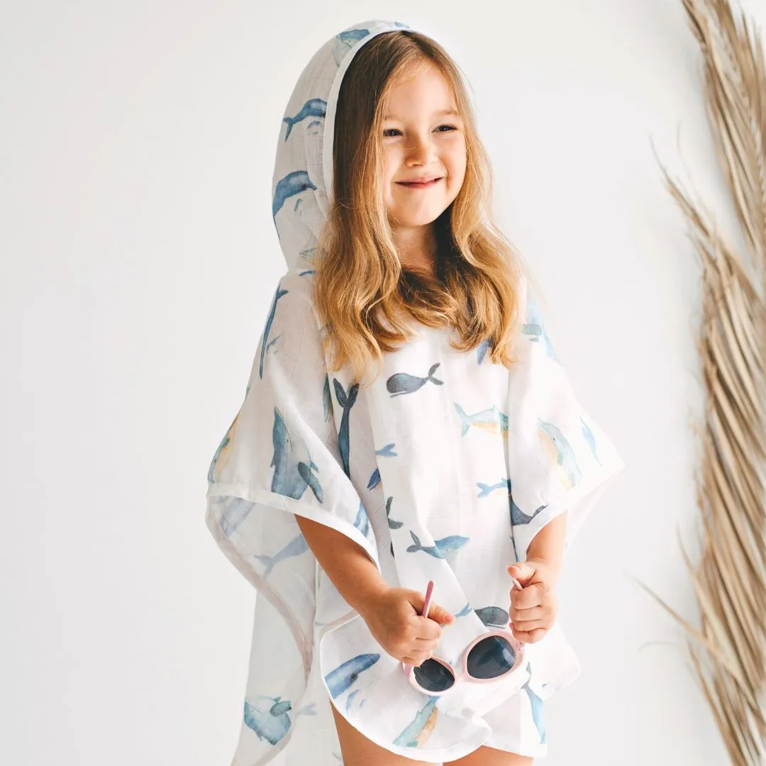 Baby Kids Beach Bath Towel Muslin Hooded Poncho - Whale