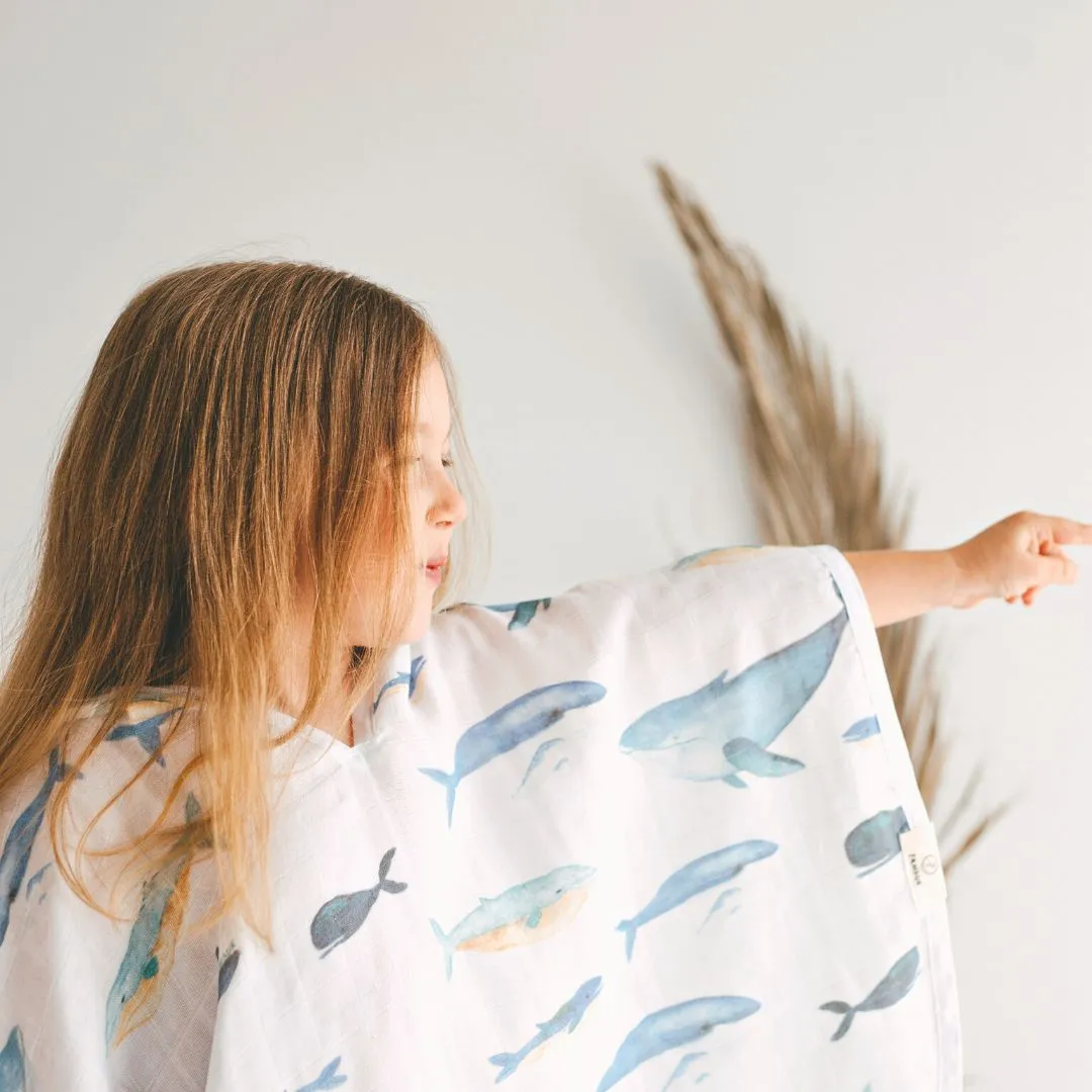Baby Kids Beach Bath Towel Muslin Hooded Poncho - Whale