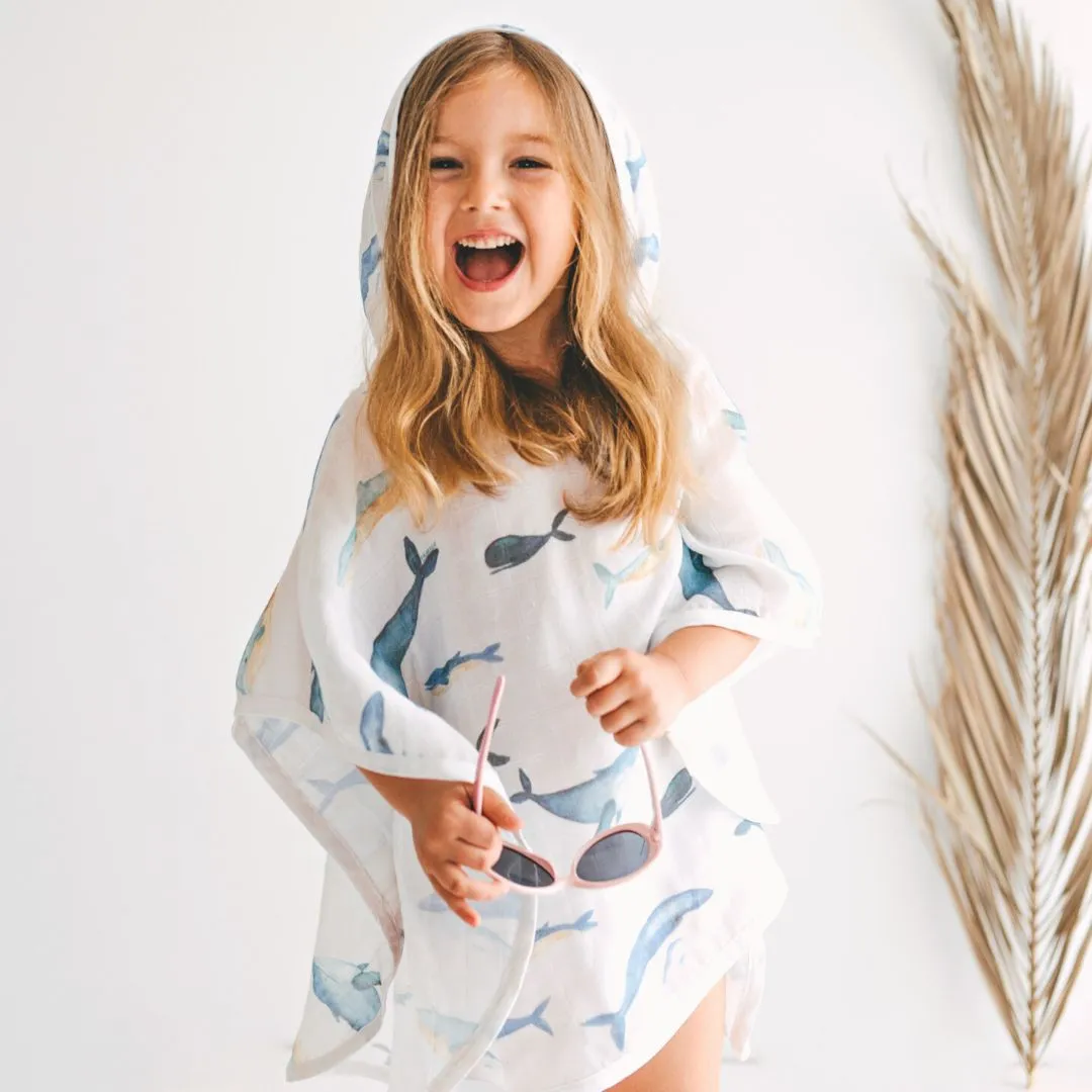 Baby Kids Beach Bath Towel Muslin Hooded Poncho - Whale