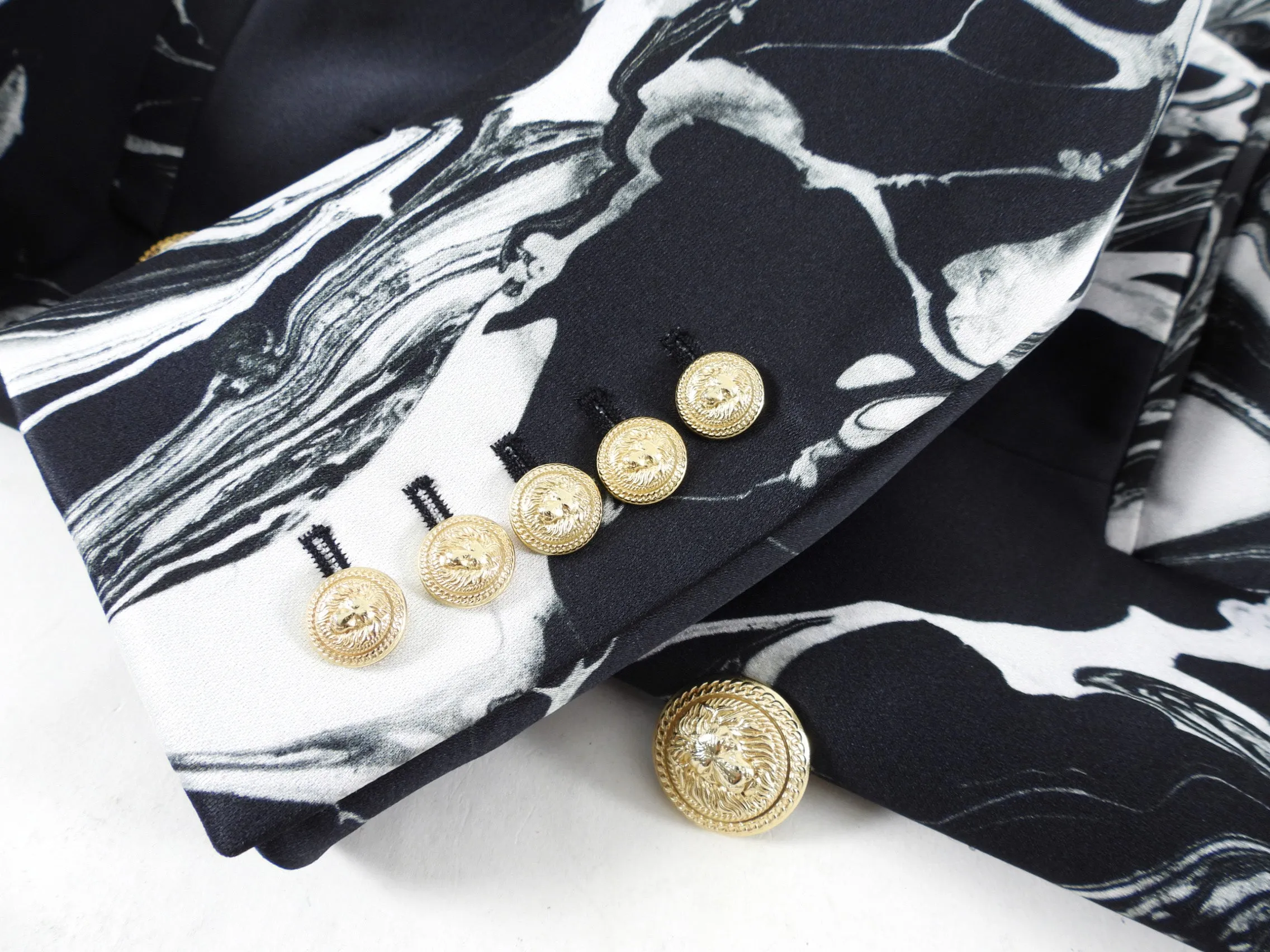 Balmain Black and White Marble Pattern Blazer - FR42 / USA L (8/10)