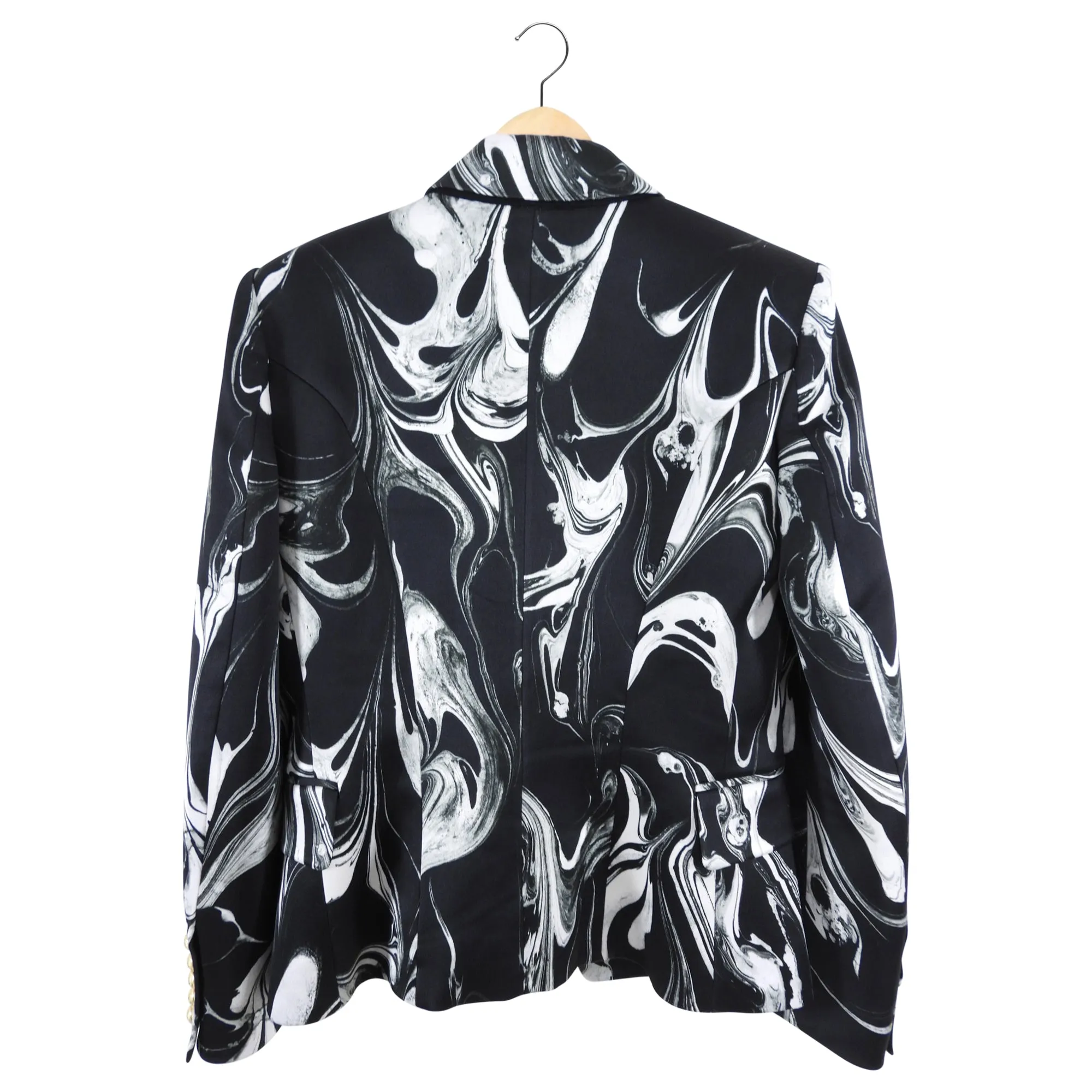 Balmain Black and White Marble Pattern Blazer - FR42 / USA L (8/10)