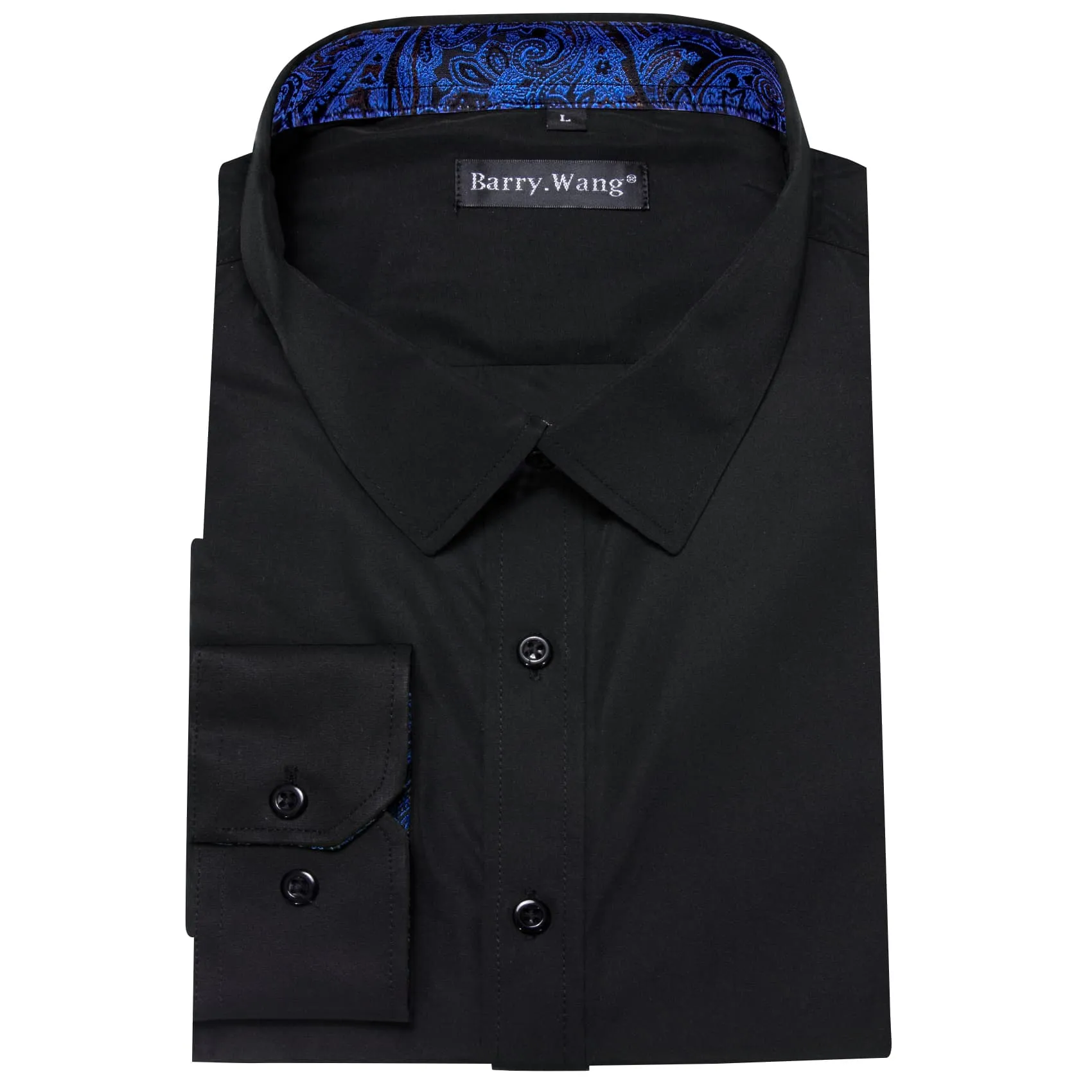 Barry Wang Black Patchwork Dress Shirt with Blue Paisley Cuff Mens Top