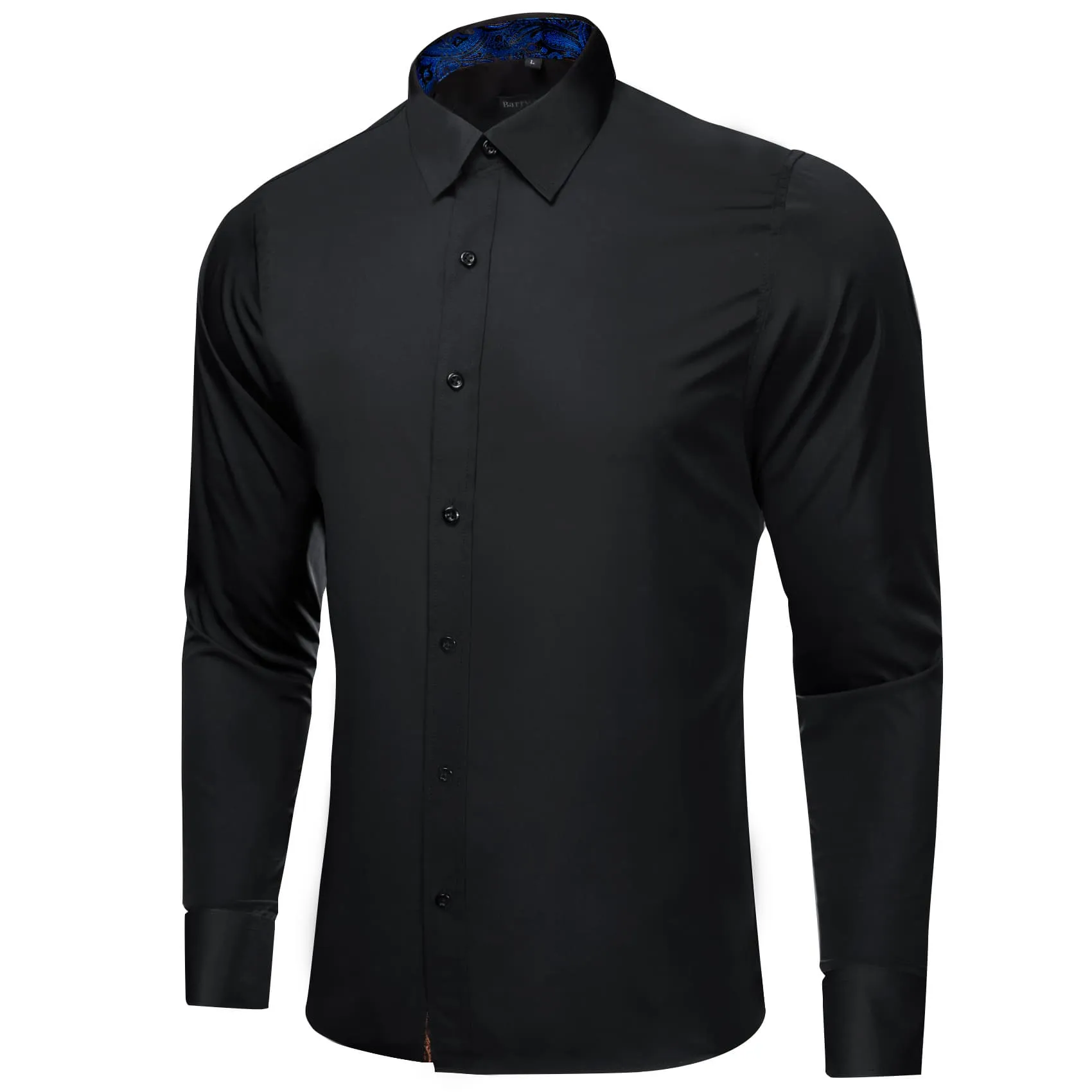 Barry Wang Black Patchwork Dress Shirt with Blue Paisley Cuff Mens Top