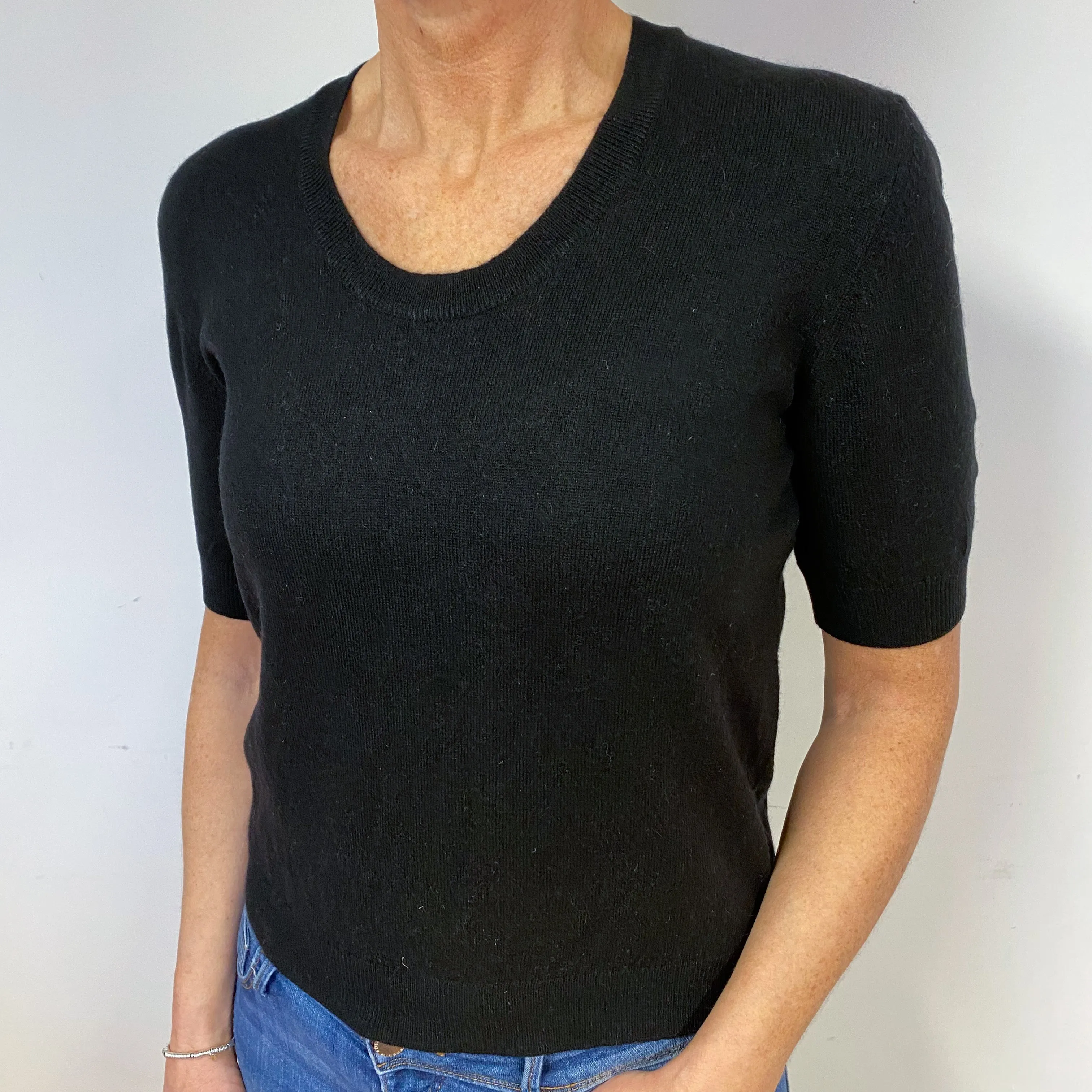 Black Cashmere Short Sleeved Jumper Medium
