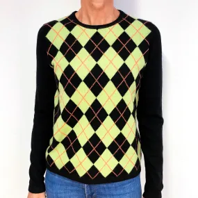 Black Green Argyle Cashmere Crew Neck Jumper Medium