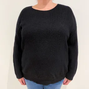 Black Ribbed Cashmere Crew Neck Jumper Extra Large