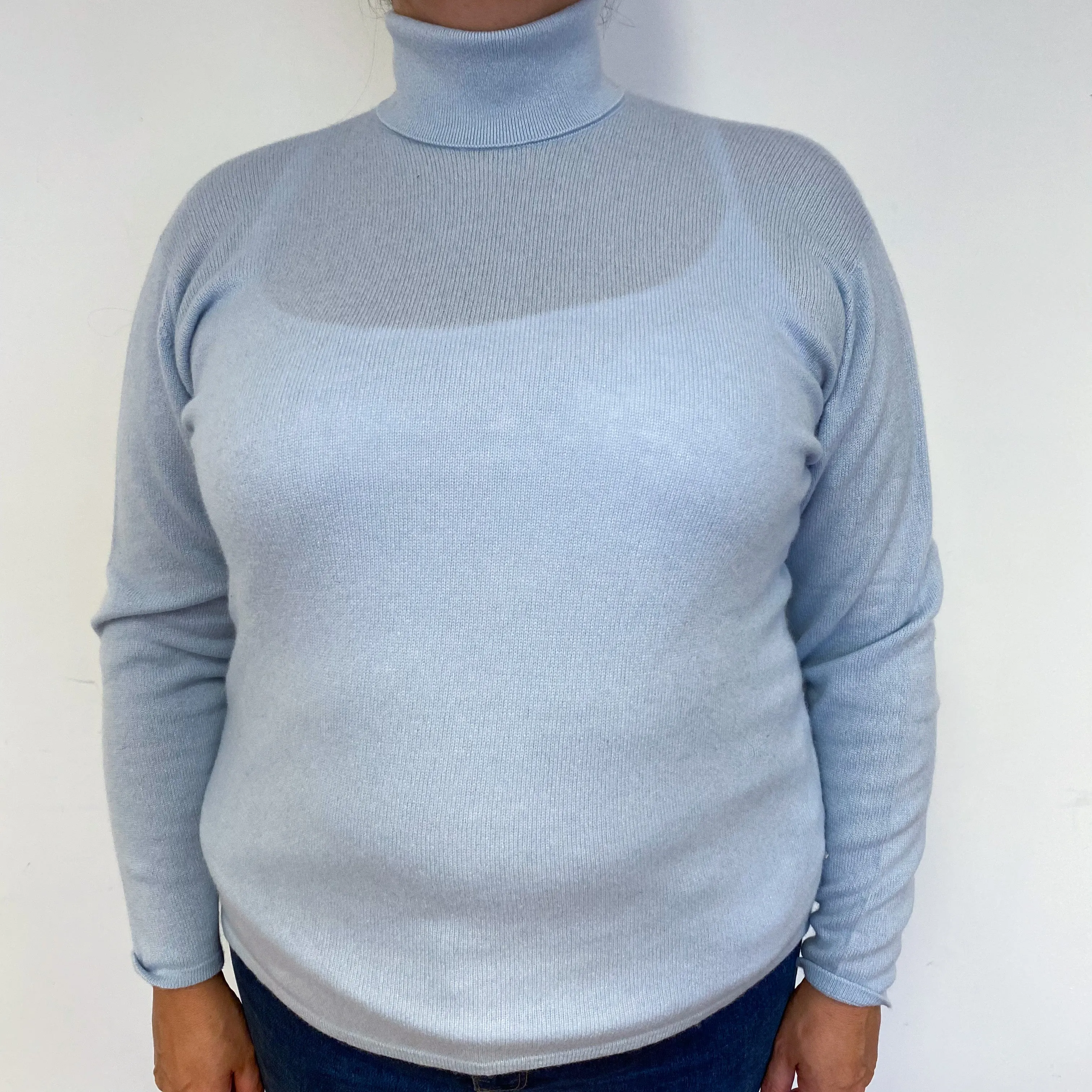 Brand New Scottish Blue Polo Neck Cashmere Jumper