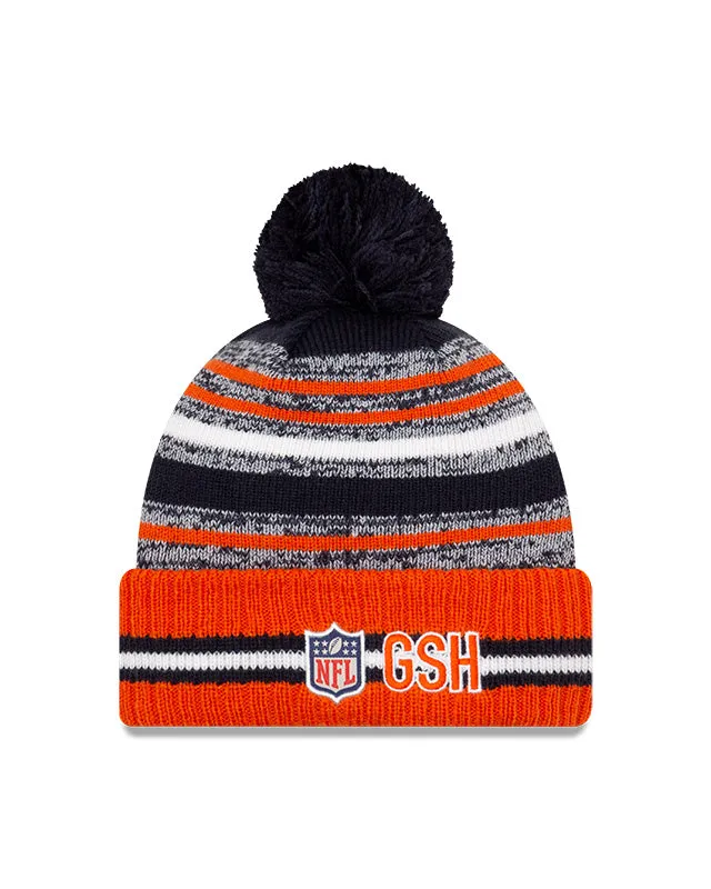 Chicago Bears C Logo New Era 2021 NFL Sideline - Sport Official Pom Cuffed Knit Hat - Orange/Navy