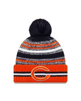 Chicago Bears C Logo New Era 2021 NFL Sideline - Sport Official Pom Cuffed Knit Hat - Orange/Navy