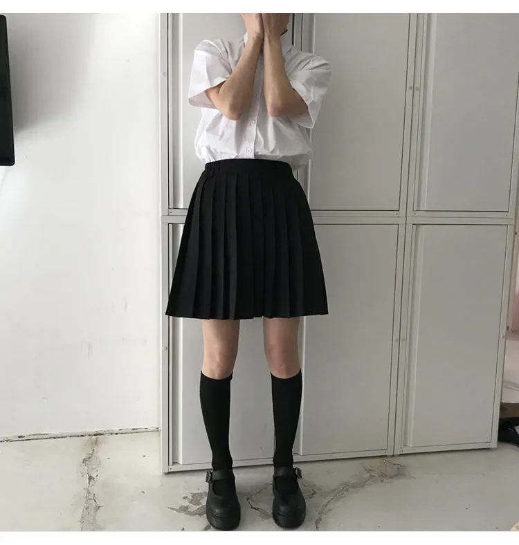Dark Academia Schoolgirl Uniform Pleated Skirt Black