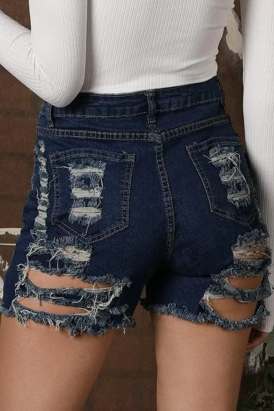 DISTRESSED FRONT AND BACK DETAIL DENIM SEXY SHORT