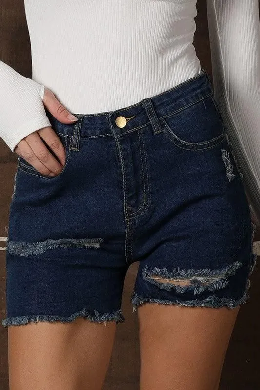 DISTRESSED FRONT AND BACK DETAIL DENIM SEXY SHORT