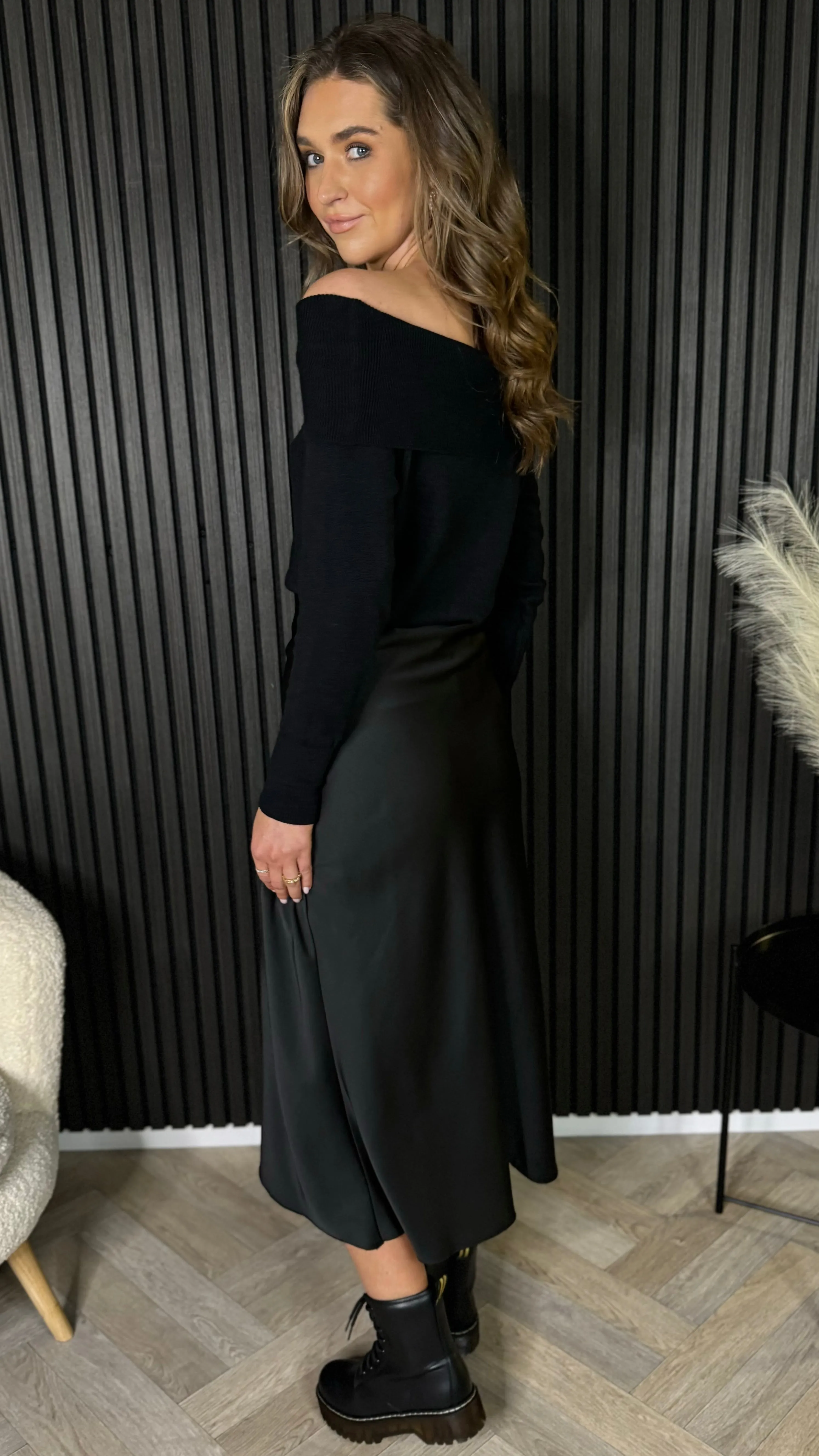 Gabi Black Wide Neck Knit Jumper