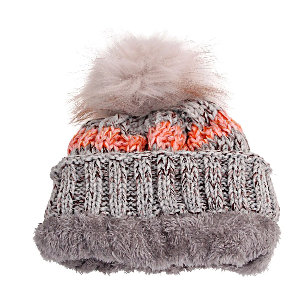 Gray Stripe Knit Fleece Lined Hat