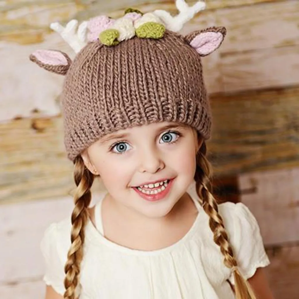 Hartley Deer with Flowers Knit Hat by The Blueberry Hill