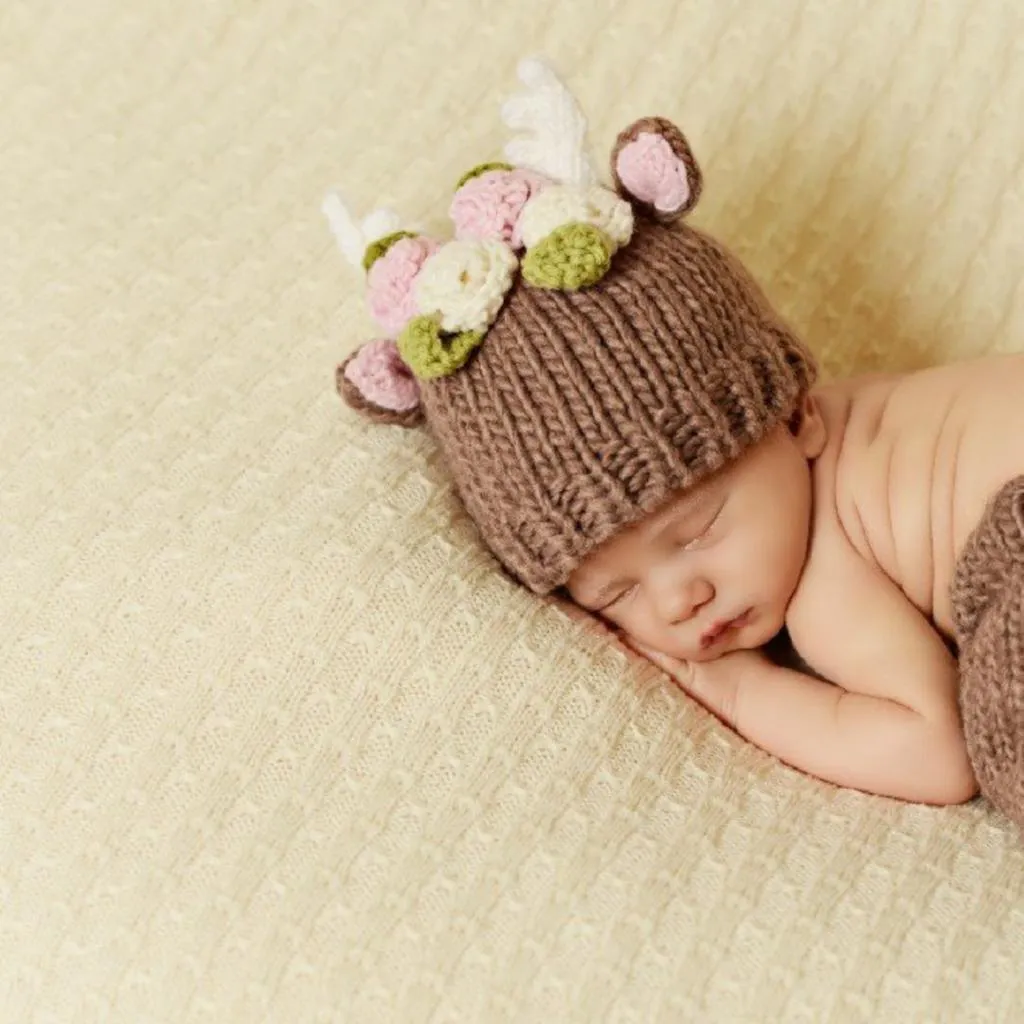 Hartley Deer with Flowers Knit Hat by The Blueberry Hill