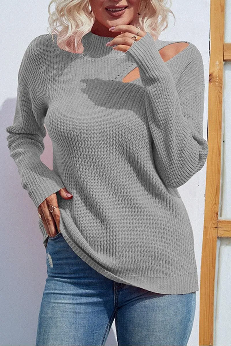 HOLLOW KNIT LOOSE FIT CASUAL SWEATER TOP